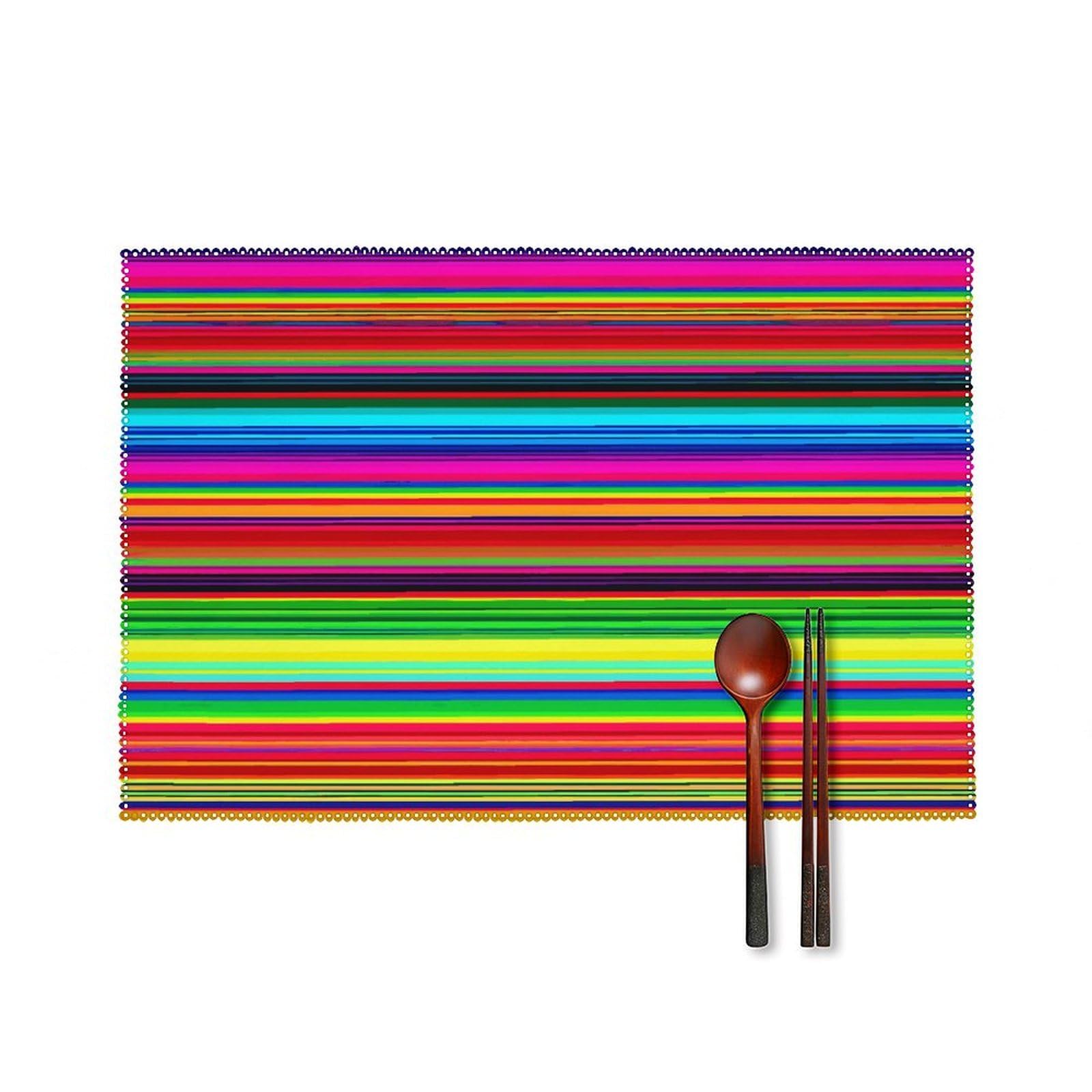 Colorful Mexican Stripes Placemats Set of 4 Canvas Washable Cloth Place Mats Wipeable Heat Resistant Table Mats Elegant Cloth Placemat for Kitchen Dinning Party Table Decor 12" X 18"