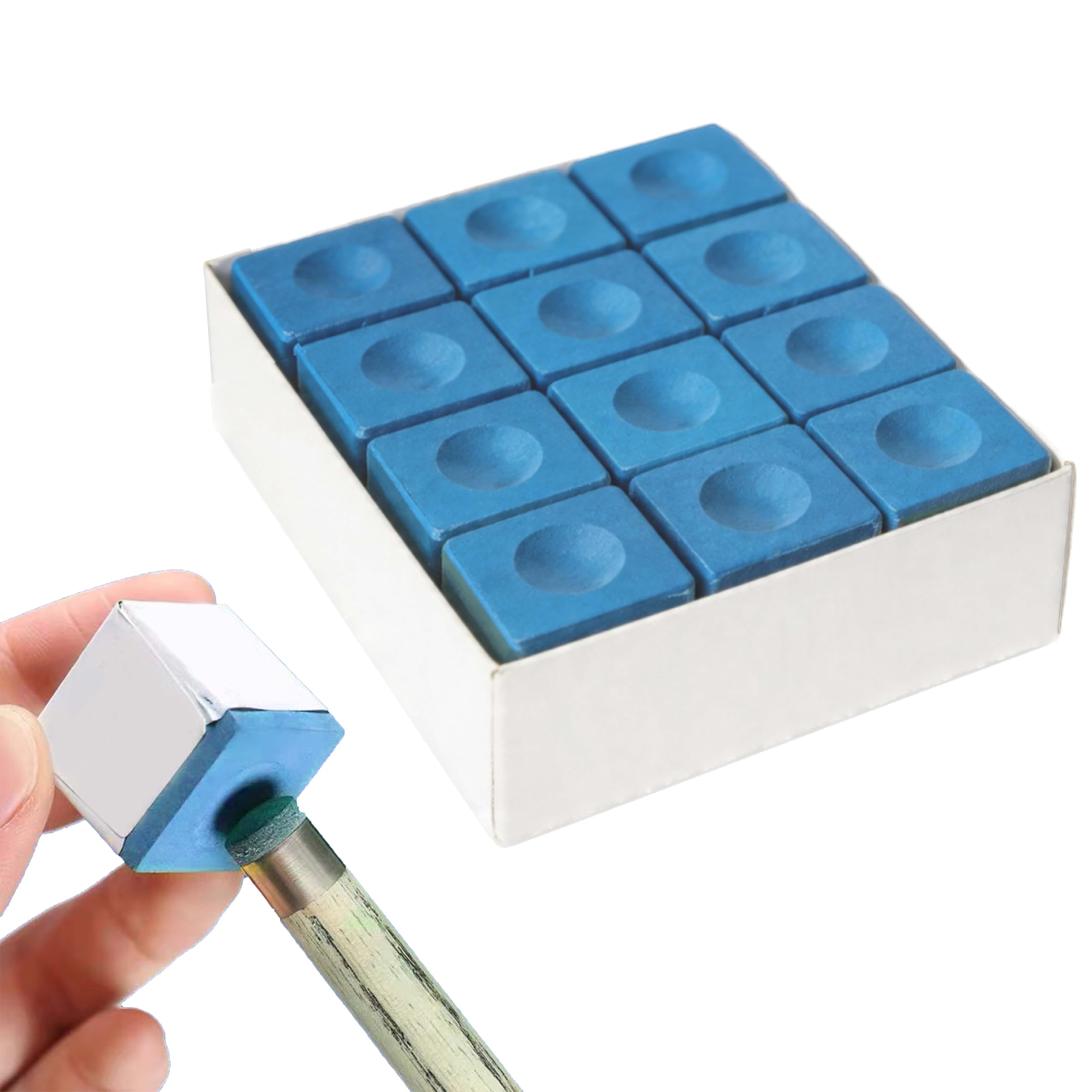 12 PCS Blue Premium Pool Chalk for Enhanced Cue Tip Grip and Consistent Shots, Essential Snooker Accessories for Improved Gameplay Control, Low-Residue High-Performance Formulated Cue Chalk
