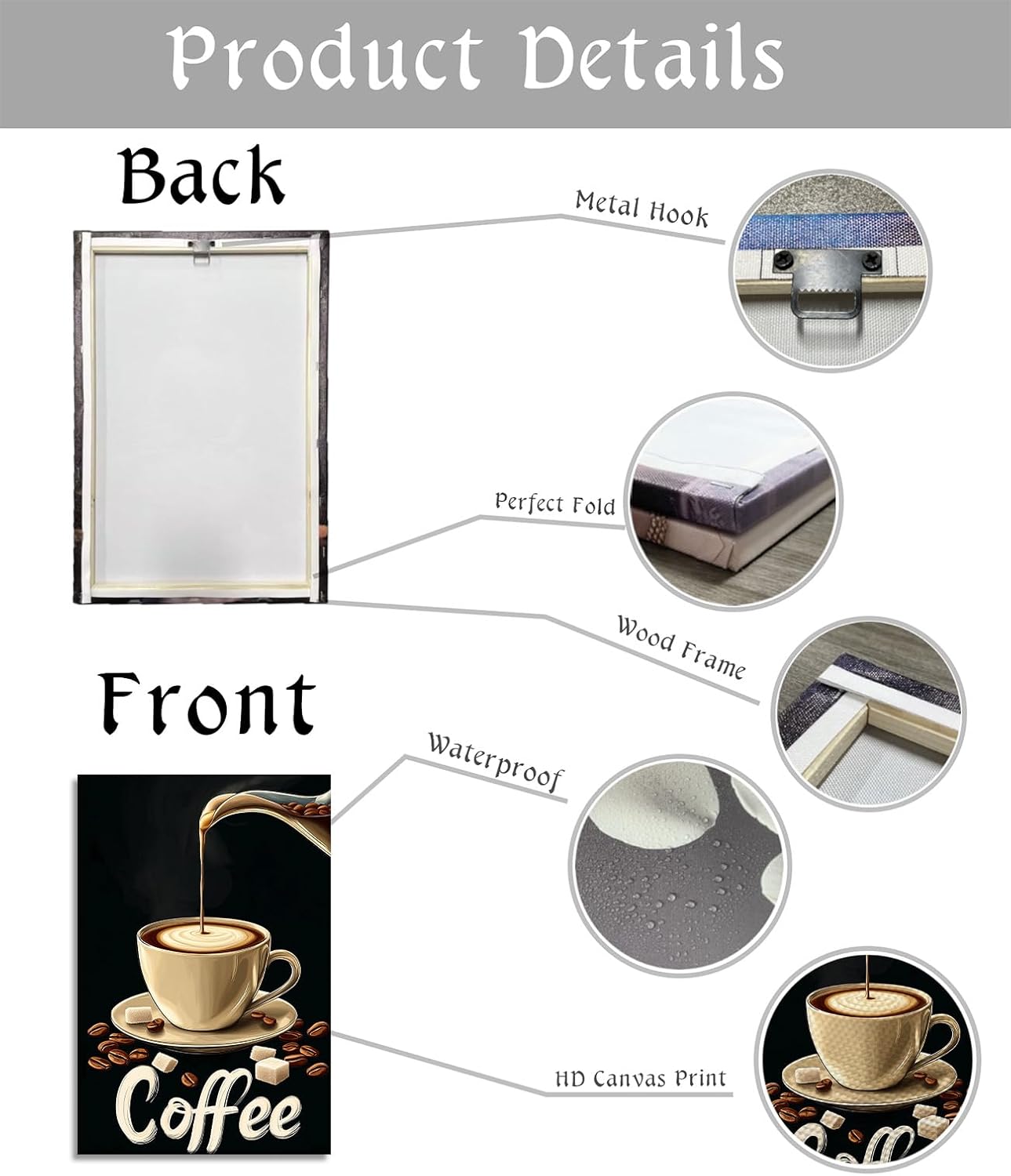 Coffee Canvas Wall Art Kitchen Wall Decor Black Poster Espresso with Coffee Bean Picture Vintage Prints Latte Art for Bar Dining Room Wall Decor Framed(Art-1,12.00x18.00 inch)