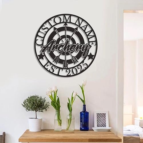 Miniatura 5 de Personalized Archery Metal Wall Art, Custom Name with Bow and Arrow Design, Sports Decor for Game Room, Office and Man Cave (Style-1)