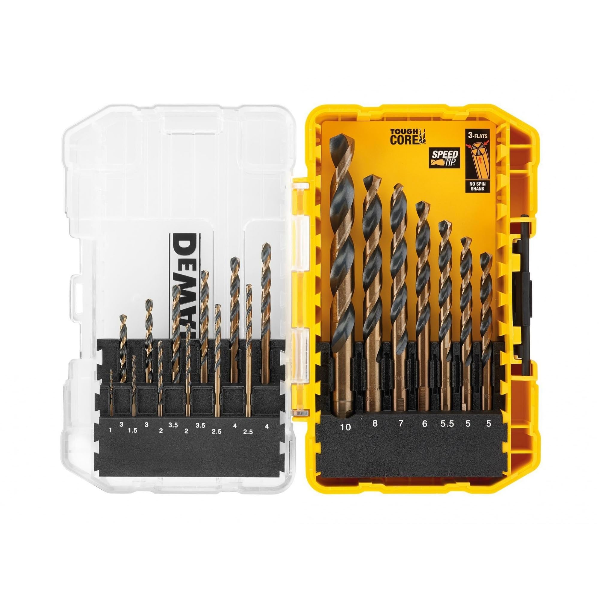 DEWALT DT70728-QZ - Juego de brocas para metal (19 piezas), Acero, Núcleo central cónico, Vástago Antideslizante