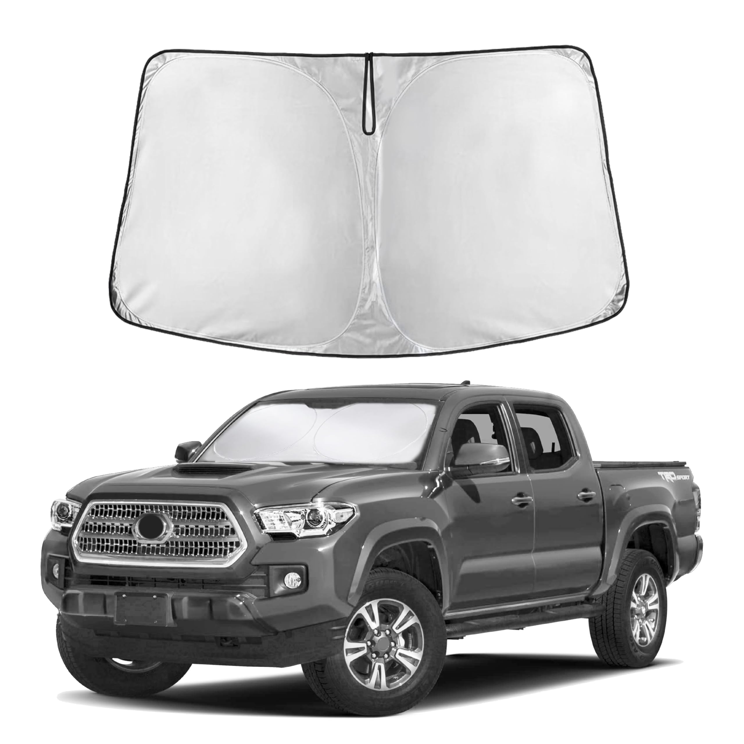 Toyota Tacoma 2016–2025 Windshield Sunshade | 4-Layer 240T Front Window Shade, Custom Fit for Toyota Tacoma 2Dr/4Dr Pickup Truck | Sun Visor Blocks 100% UV Rays & Heat