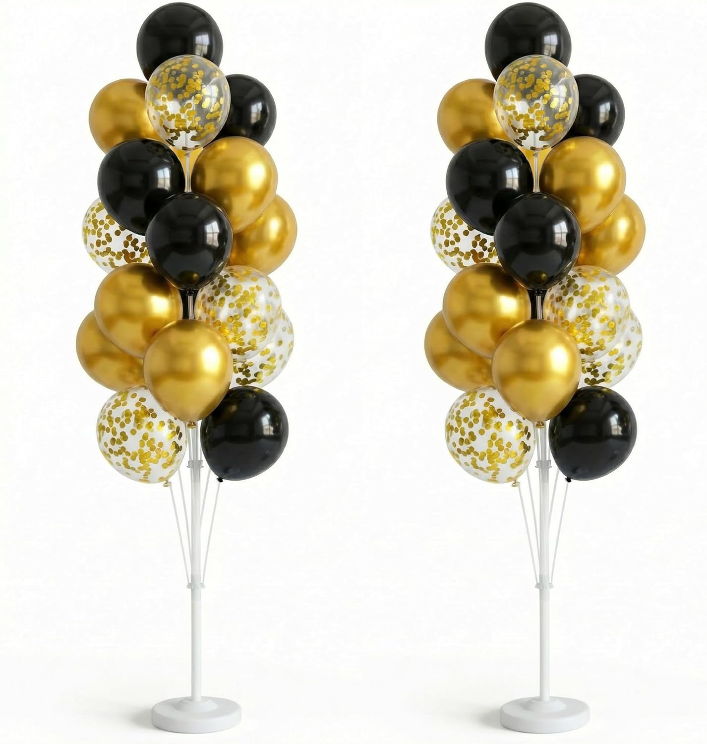 Balloon Column Kit Set of 2 With Confetti Balloons Included - with Base, and Pole,Balloon Tower Backdrop Decoration for Wedding, Baby Shower, Birthday Party, or Bachelorette Parties (Black Gold)