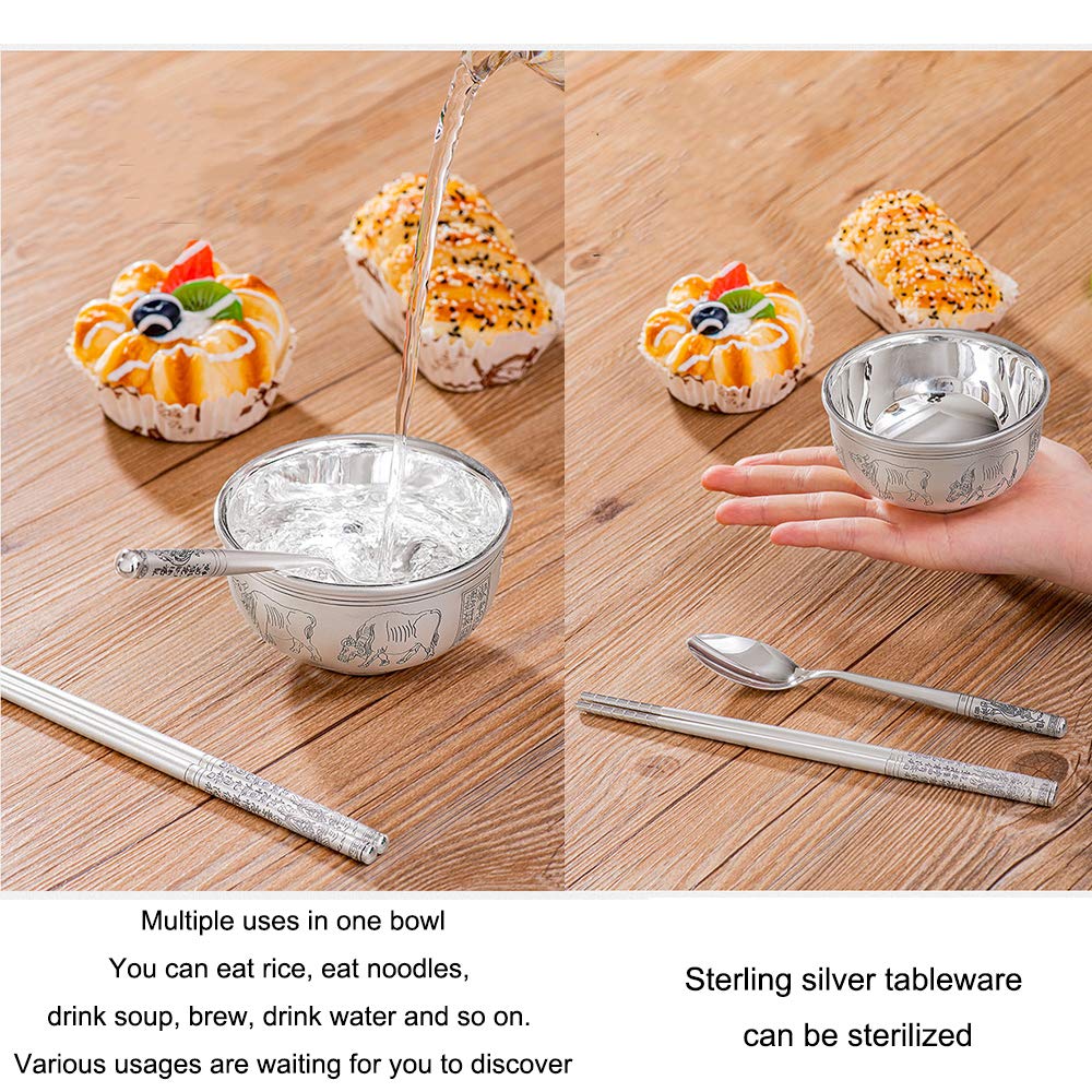 Bol à Grains en Argent Sterling, Bol à Dessert à la Salade, Bol à Riz de Nouilles, Bol à Soupe, Convient comme Cadeau, 220 ML