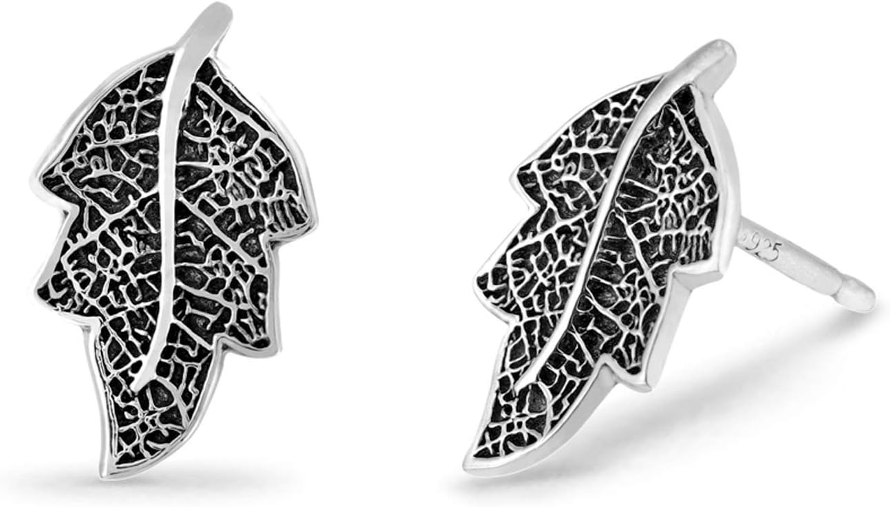 Boma Jewelry Sterling Silver Oxidized Tree Leaf Nature Stud Earrings - Image 2