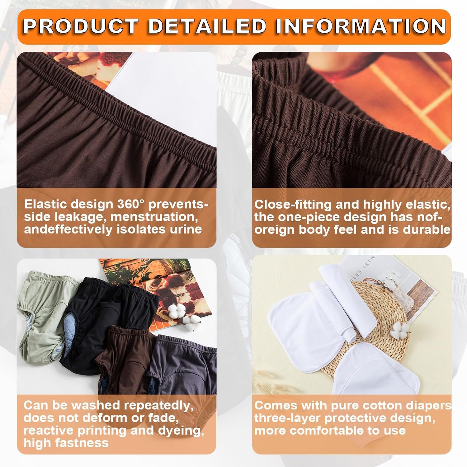 FUELIX Pañales para Ancianos Pantalón Orinal para Adultos Pañal para Incontinencia De Ancianos Pañal De Tela Impermeable Bragas Prueba De Fugas Reutilizable para Personas Mayores XXL