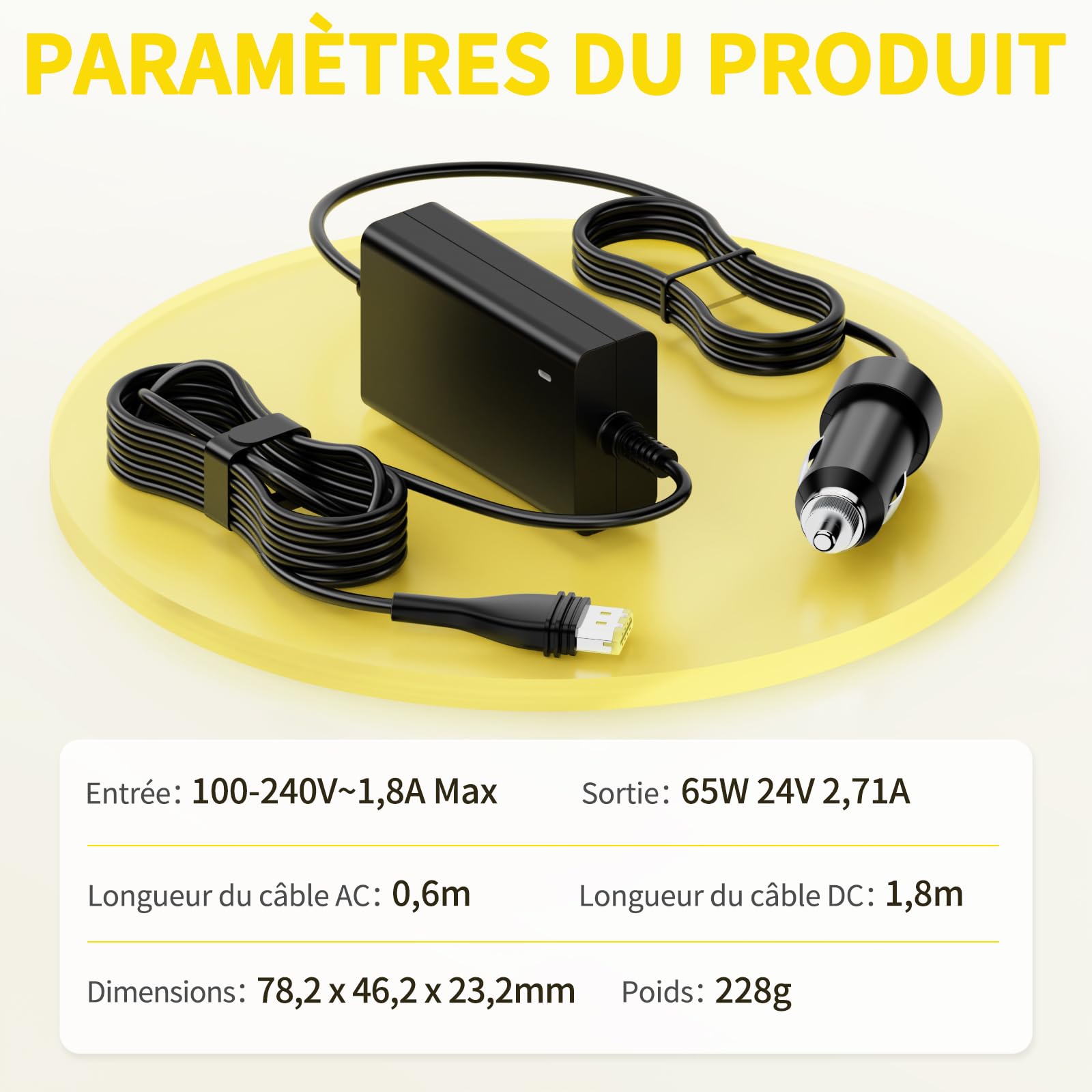 65W Chargeur de Voiture Alimentation pour ResMed AirSense 11, AirSense 11 AutoSet/CPAP/Elite, AirMini Air11 65W 39205 E1399 390010 R390-7230, 12V-24V Chargeur pour Resmed CPAP Machines DC Adaptateur