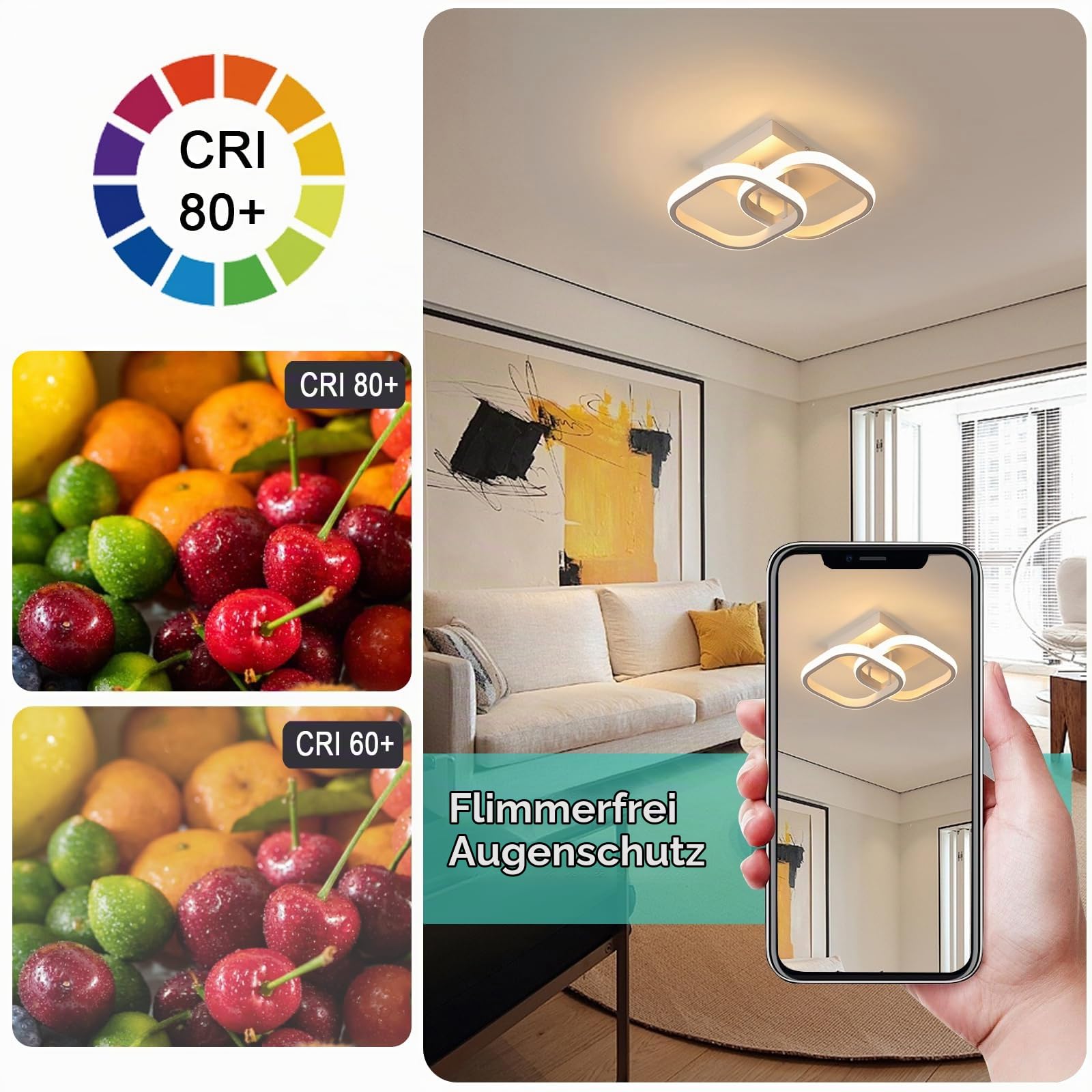 2 Stücke LED Deckenleuchte Modern 22W 2475LM