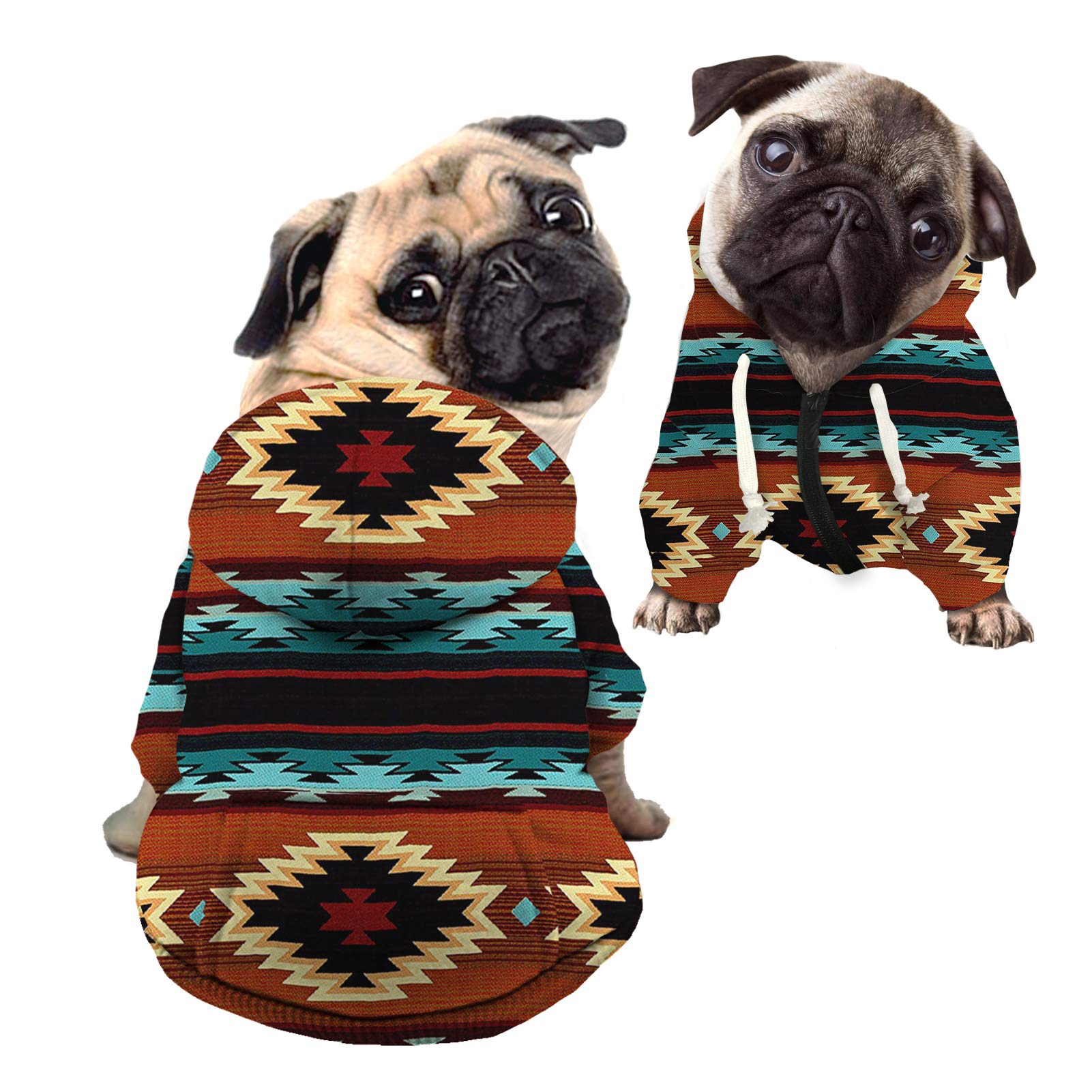 Howilath Dog Sweatshirt Pet Hoodie, Ethnic Chevron Sweatshirt with Hat, Tribal Indian Bohemia Decor Art Cat Hooded Shirts Sweatshirts for Small Medium Dogs - L — image 1