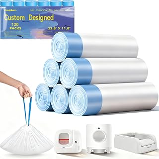 120 Count Automatic Cat Litter Bags Compatible with PURA MAX 2/MAX/X & ScoopFree Clumping, Tear-free & Leak-Proof Self-cleaning Cat Litter Box Waste Bags with Durable Drawstring 22.8" x 11.8"