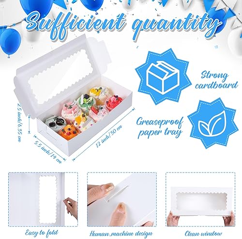 Miniatura 2 de Yeaqee 12 cajas de golosinas de fresa de 5.5 x 2.5 pulgadas con ventana y tazas para hornear, incluye 50 cajas de fresa cubiertas de chocolate