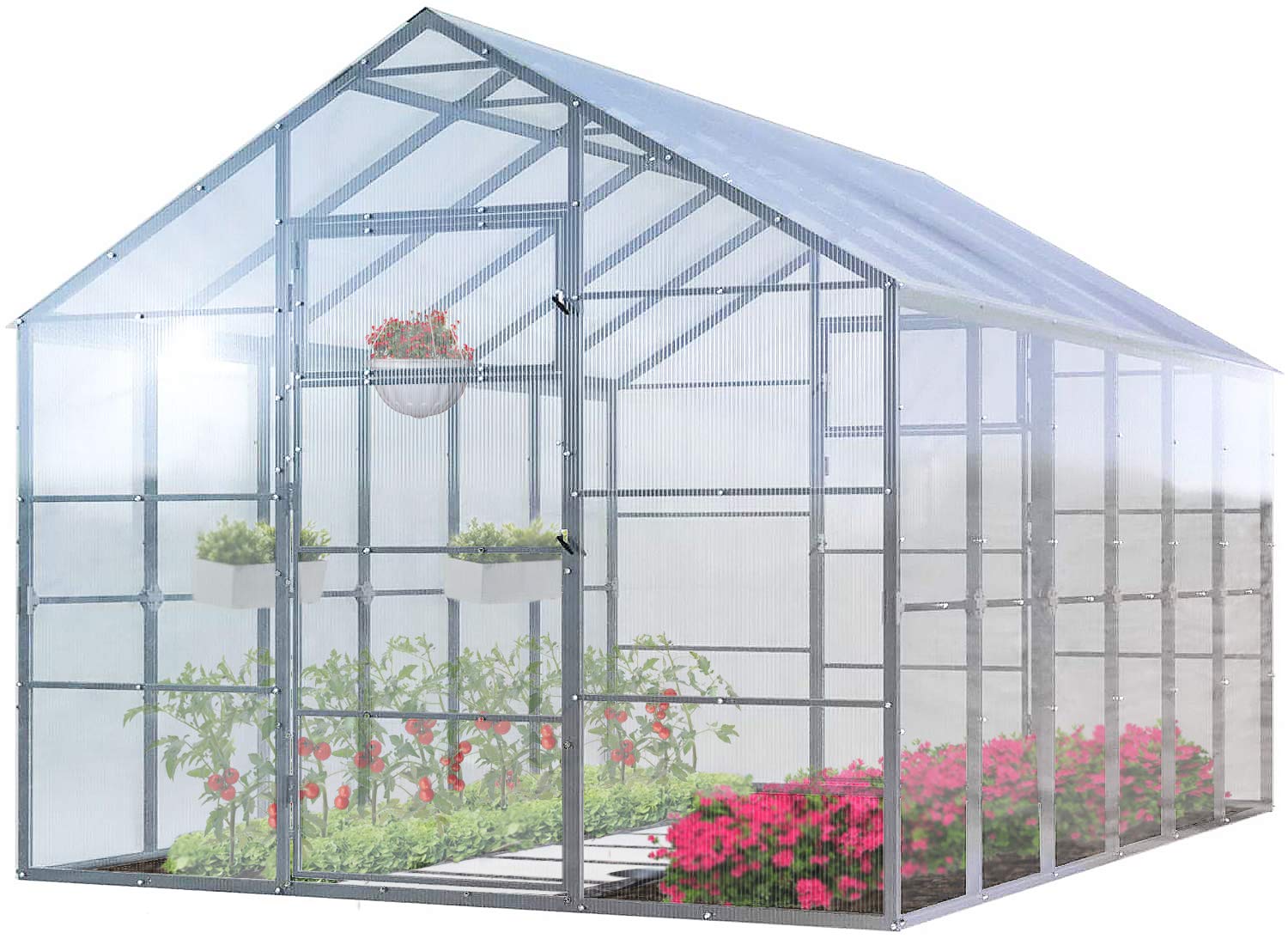 Invernadero de Jardín Tudor 3x4m Greenhouse 12m² con Policarbonato Transparente 4mm Marco de Acero Galvanizado Varios Modelos y Tamaños para Plantas y Cultivos