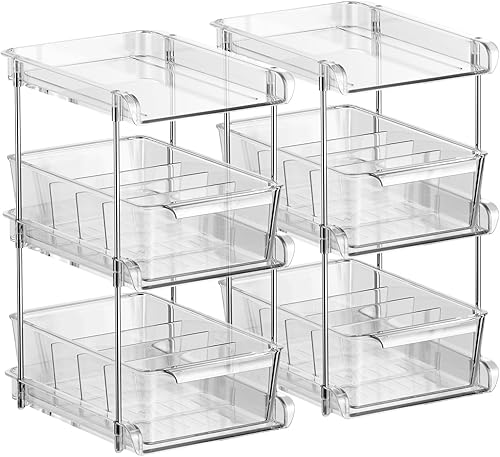 Miniatura 7 de Organizador de gabinete de baño de 3 niveles con divisores, paquete de 2, organizadores multiusos deslizables debajo del fregadero, bandeja