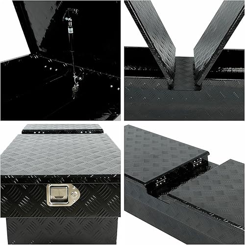 Miniatura 4 de Caja de herramientas para camión de 70 pulgadas, con alas de gaviota cruzadas de aluminio, color negro, caja lateral impermeable para camión con