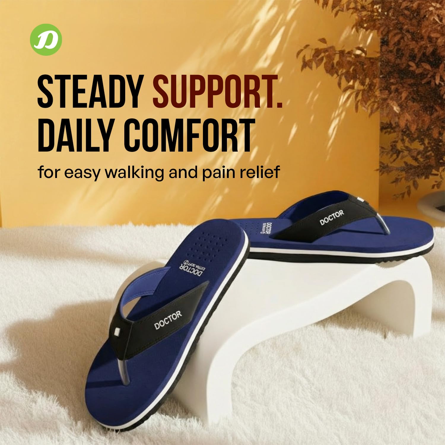 DOCTOR EXTRA SOFT Slipper Care Orthopaedic and Diabetic Comfort Doctor Slipper, Dr. Slipper, Flip-Flop, Slides and House Slipper for Men's D-24-Navy-7 UK 3