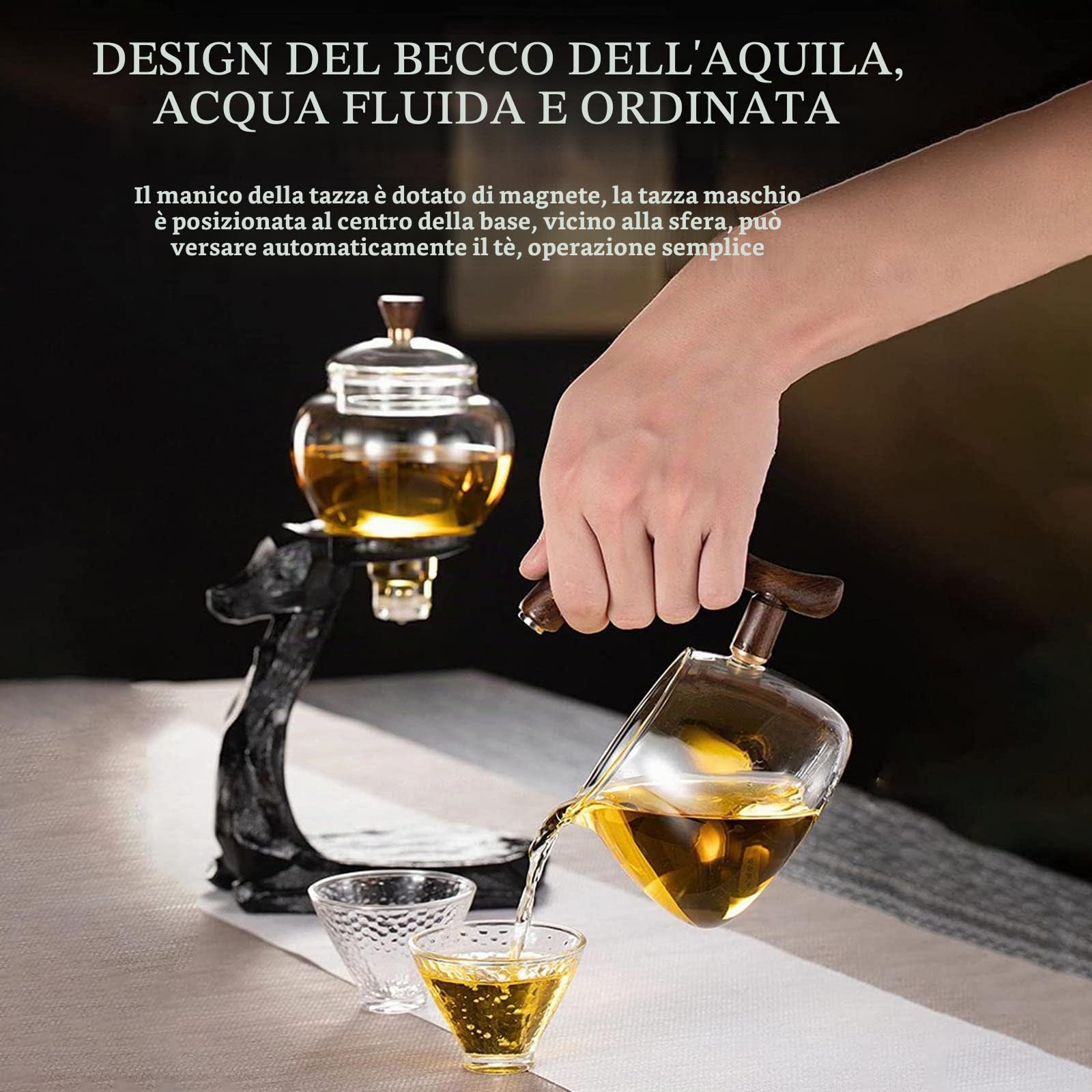 YUDIZWS Semi Automatica Vetro Teiera con Infusore,Cinese Set di Tè Kungfu Pentola a Goccia con Base Tè Tazza Infuser per Tè Fare la Casa in Bicchiere,Deer tea maker