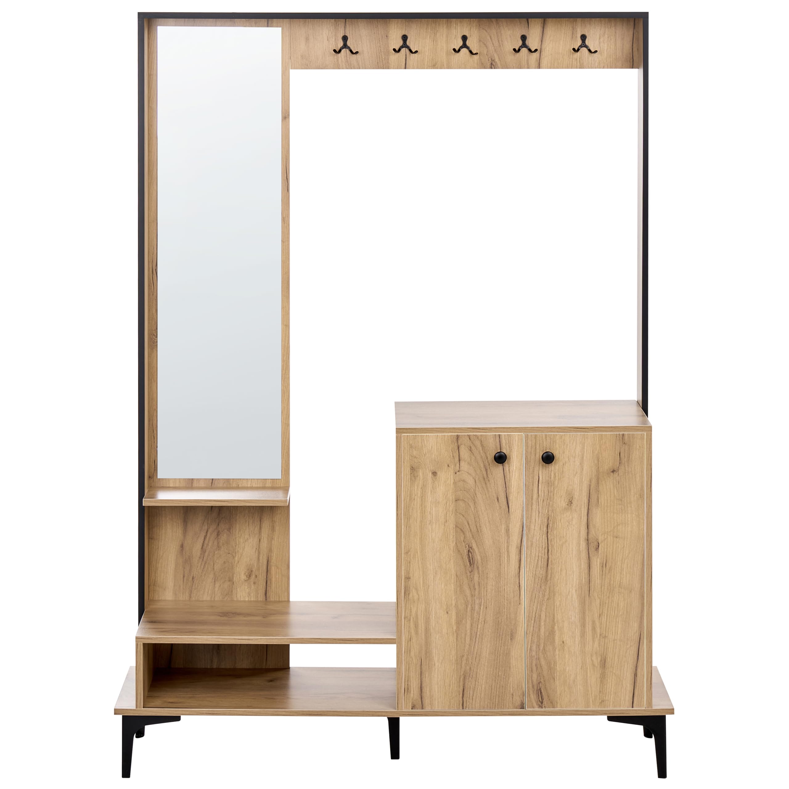Beliani Mueble de recibidor con Zapatero 120 cm de Ancho x 170 cm de Alto con Armario Perchero y Espejo de aglomerado marrón Claro Broome