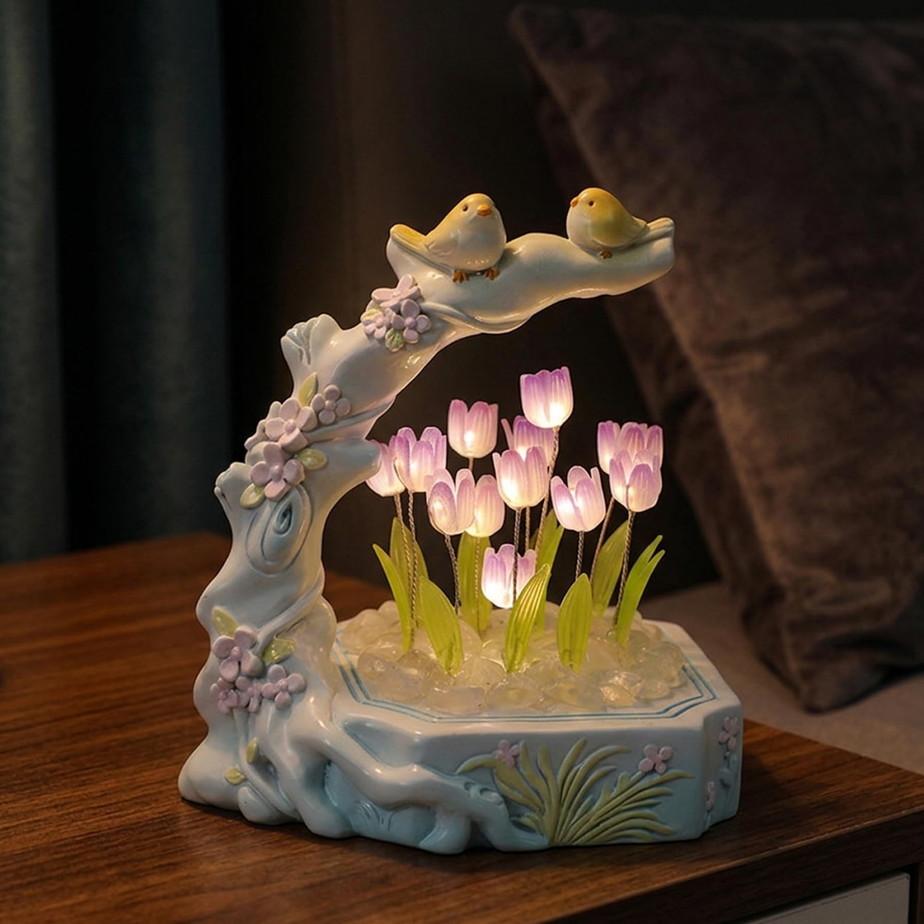 Comebachome Light up Tulips - DIY Lamp Kit Flower Night Light with Bird & Branch, LED Table Lamp for Bedroom Decor, Ready with Box & Bag, Purple, Flower Night, up