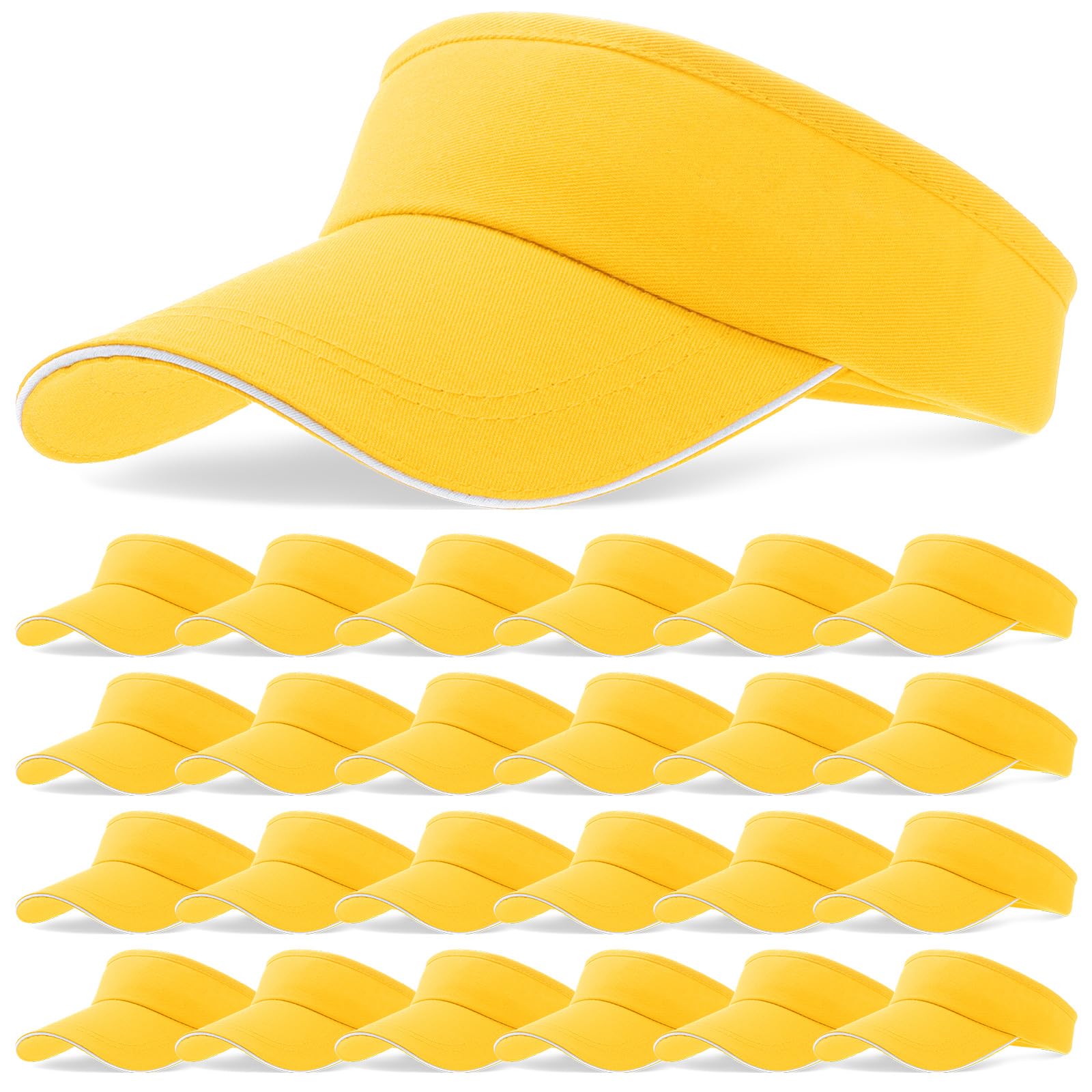 Lot de 24 visières en vrac pour femme - Chapeau de soleil - Protection UV - Pour le tennis, le baseball, le golf, jaune, Taille unique
