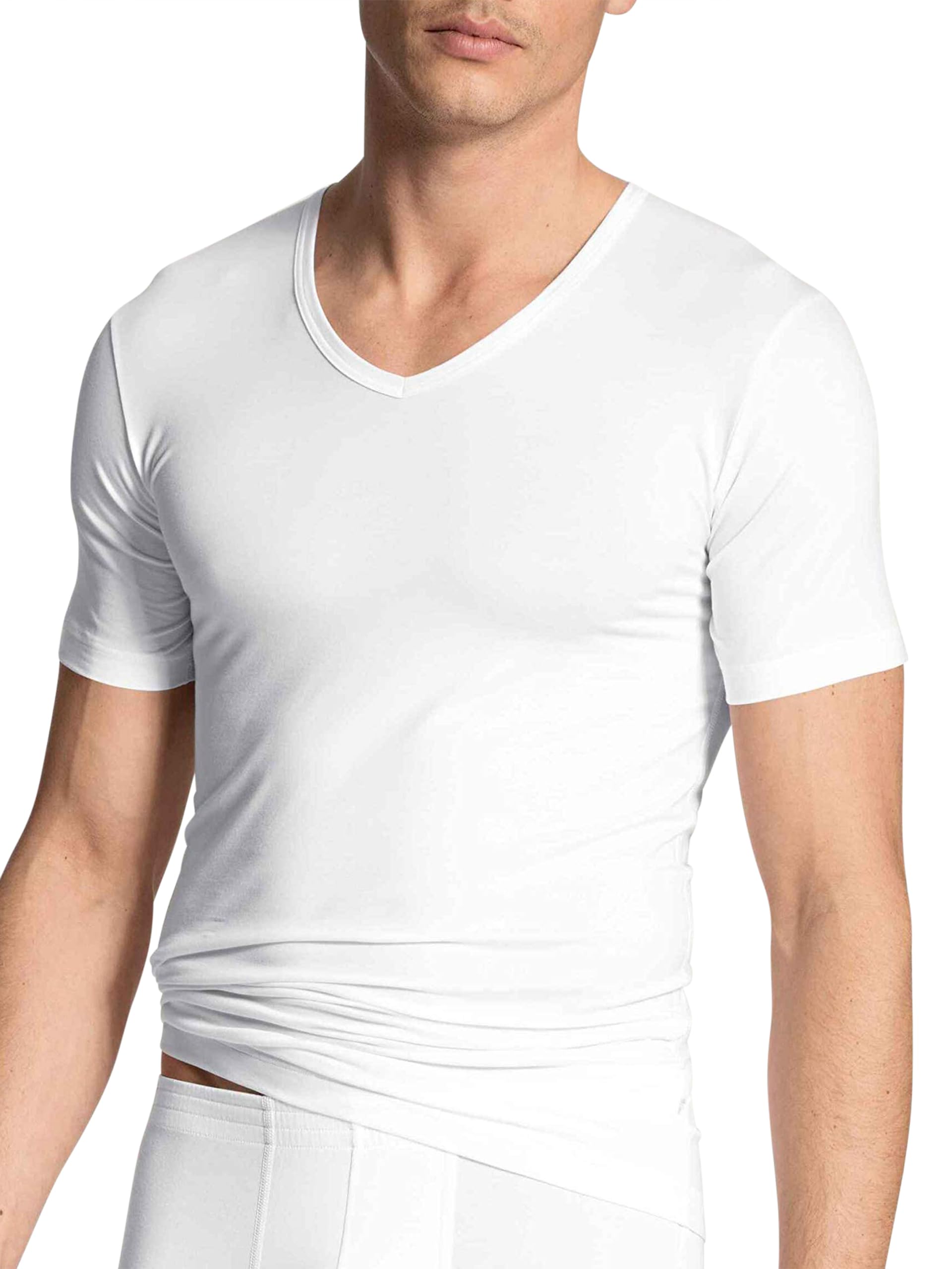 CALIDA Focus T-Shirt Herren, eingefasster V-Ausschnitt, temperaturausgleichend, schnelltrocknend