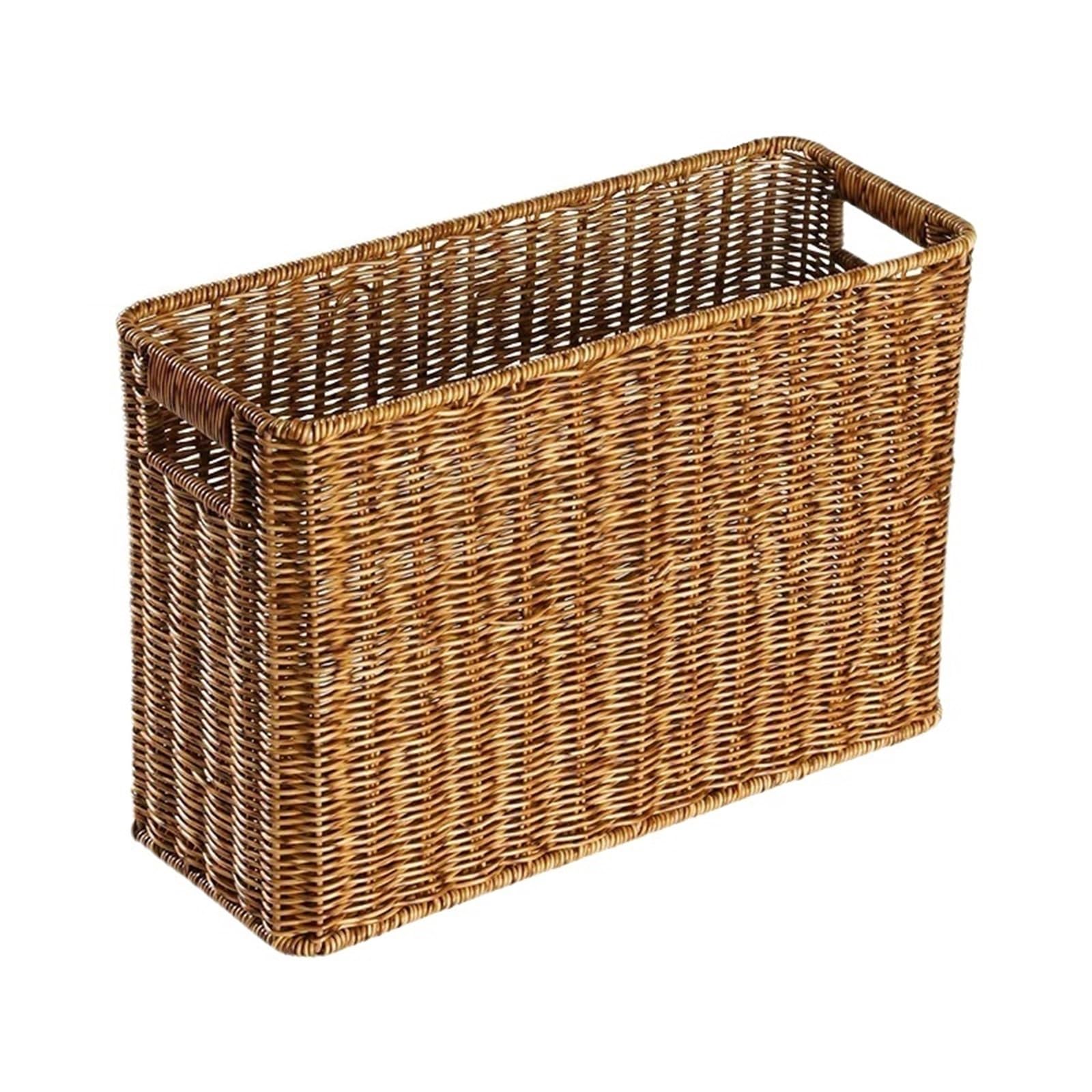 Woven Magazine Rack Hand-Woven Storage Basket Grass Woven Box Sundries Magazine Desktop Organizer for Newspaper, Letter(Color4)