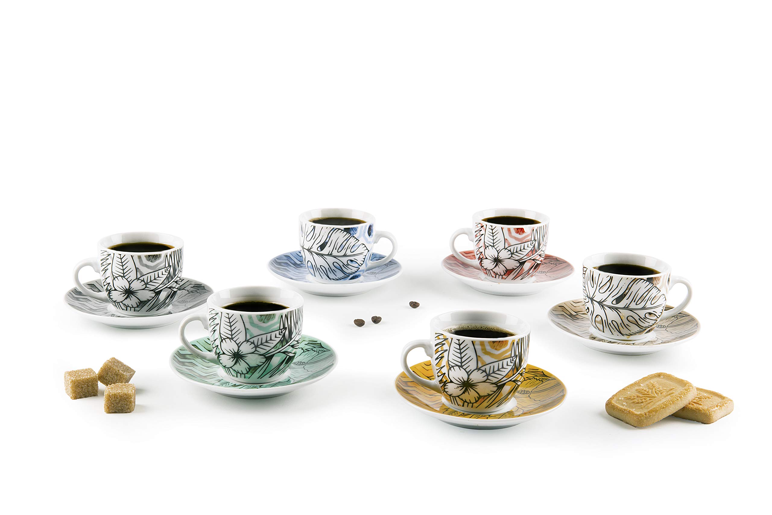 Excelsa Istanbul Lot De 6 Tasses à Café Avec Soucoupes Colorées En Verre