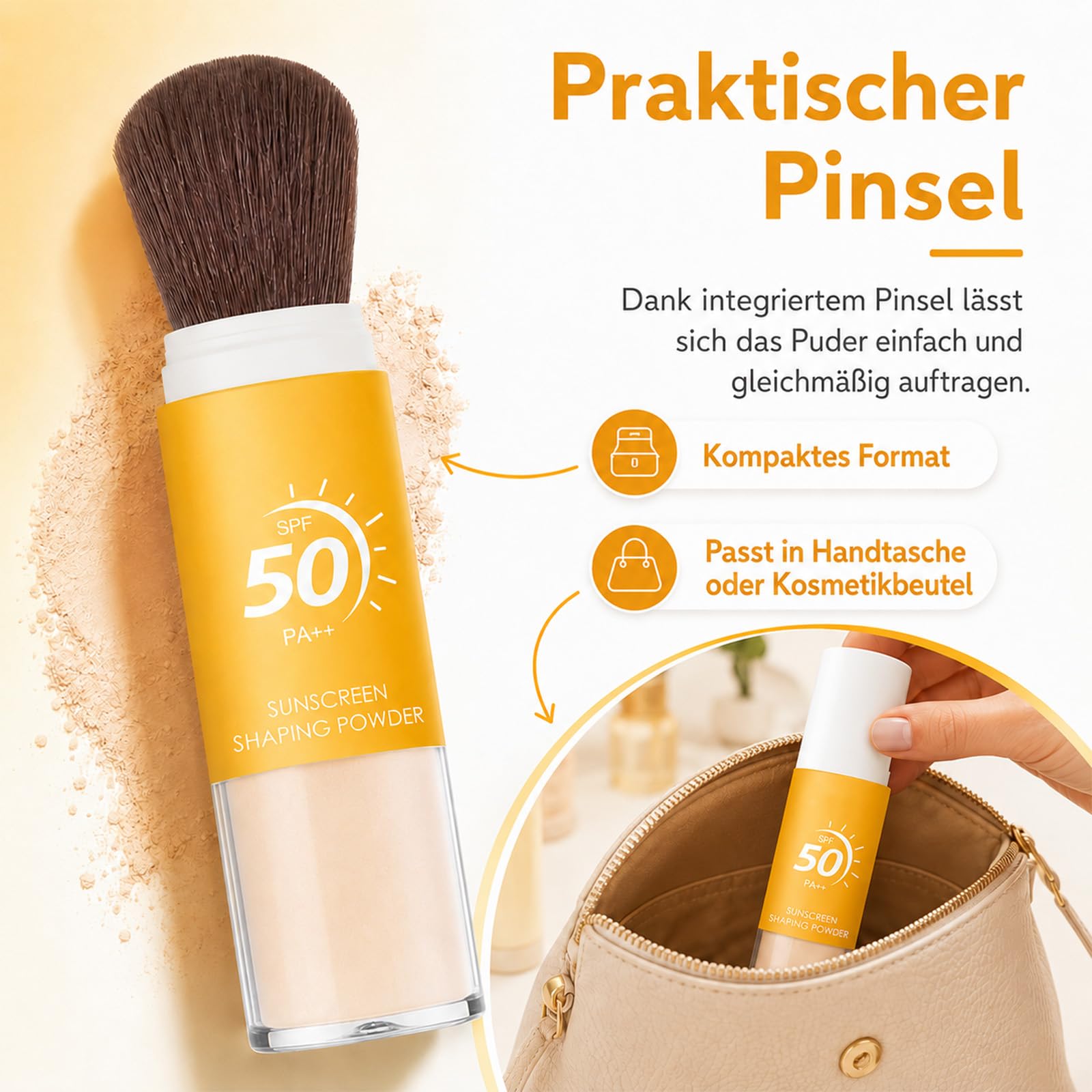 EONFAVE Ochrona przeciwsłoneczna SPF 50 PA++, puder utrwalający z pędzlem, matujący puder utrwalający do twarzy z Oil Control, przezroczyste wykończenie makijażu w podróży