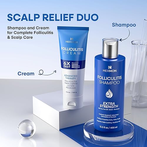 Miniatura 8 de Hermon Champú de foliculitis para el cuero cabelludo con picazón psoriasis, caspa, dermatitis seborreica y biotina - Alivia  Exfolia  Reactiva los
