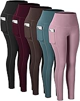 Vista 18 de CHRLEISURE - Calzas con bolsillos para mujeres, pantalones de yoga de cintura alta con control de abdomen para entrenamiento Paquete de 5