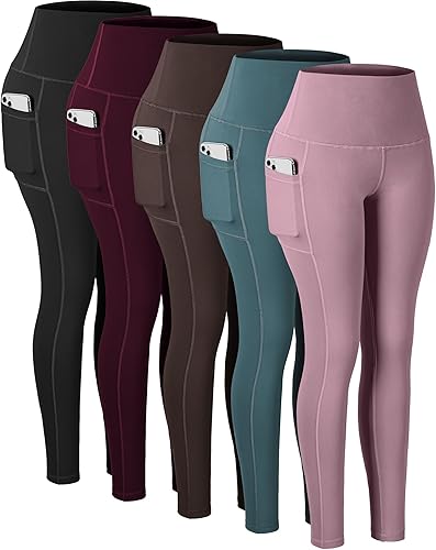 Miniatura 18 de CHRLEISURE - Calzas con bolsillos para mujeres, pantalones de yoga de cintura alta con control de abdomen para entrenamiento Paquete de 5