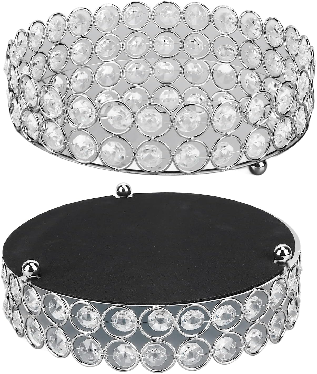 Mirrored Jewelry Organizer Tray - 8 Inch Round Decorative Vanity Tray for Makeup, Perfume & Trinket Storage - Crystal Home Decor Display Plate(Silver)