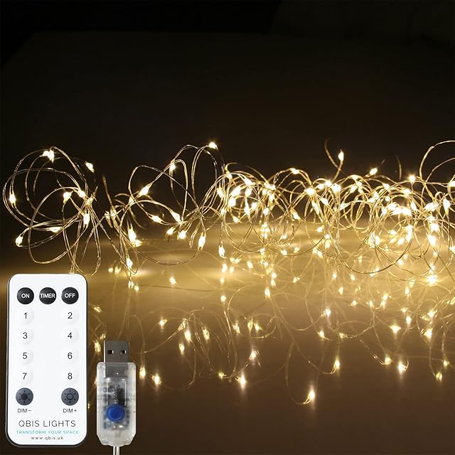Qbis Fairy Lights, 100 Micro LED String Lights, Remote Control, USB Plug, Timer, Multi Function, Adjust Brightness, Micro LED String Lights (Warm White)