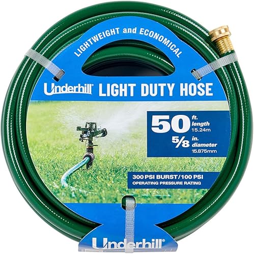 Underhill Manguera de jardín ligera de la serie Silver Series Manguera de agua ligera, flexible y antitorceduras, 100 psi WP, 300 psi BP, H58-050LW,