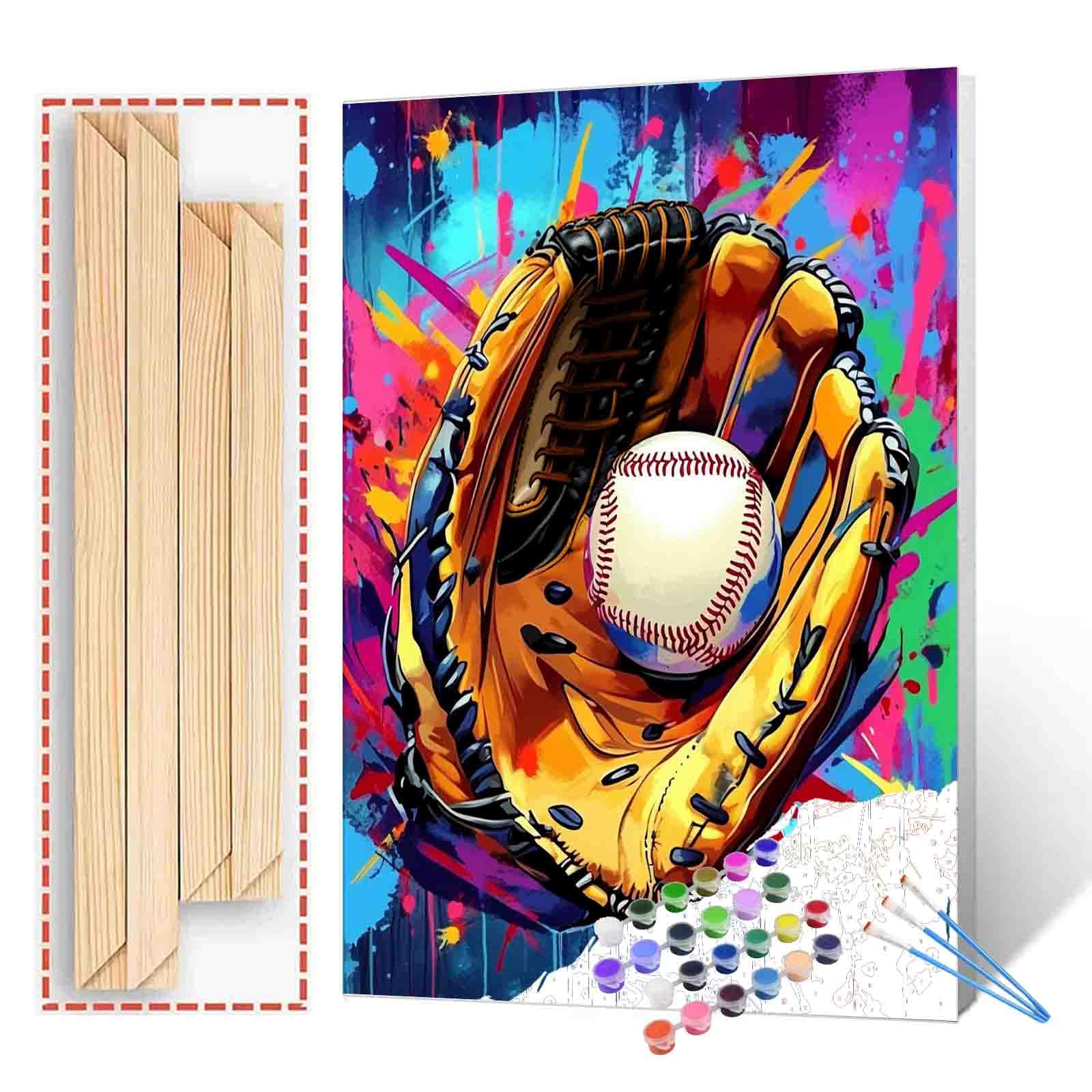 Graffitic Baseball Glover Paint by Numbers for Adults Beginner Palying Baseball DIY Paintworks Acrylic Paint Canvas Men Cave Decor Extreme Sports Painting Kits Art 16x20 Inch Ball Gift（DIY Frame)