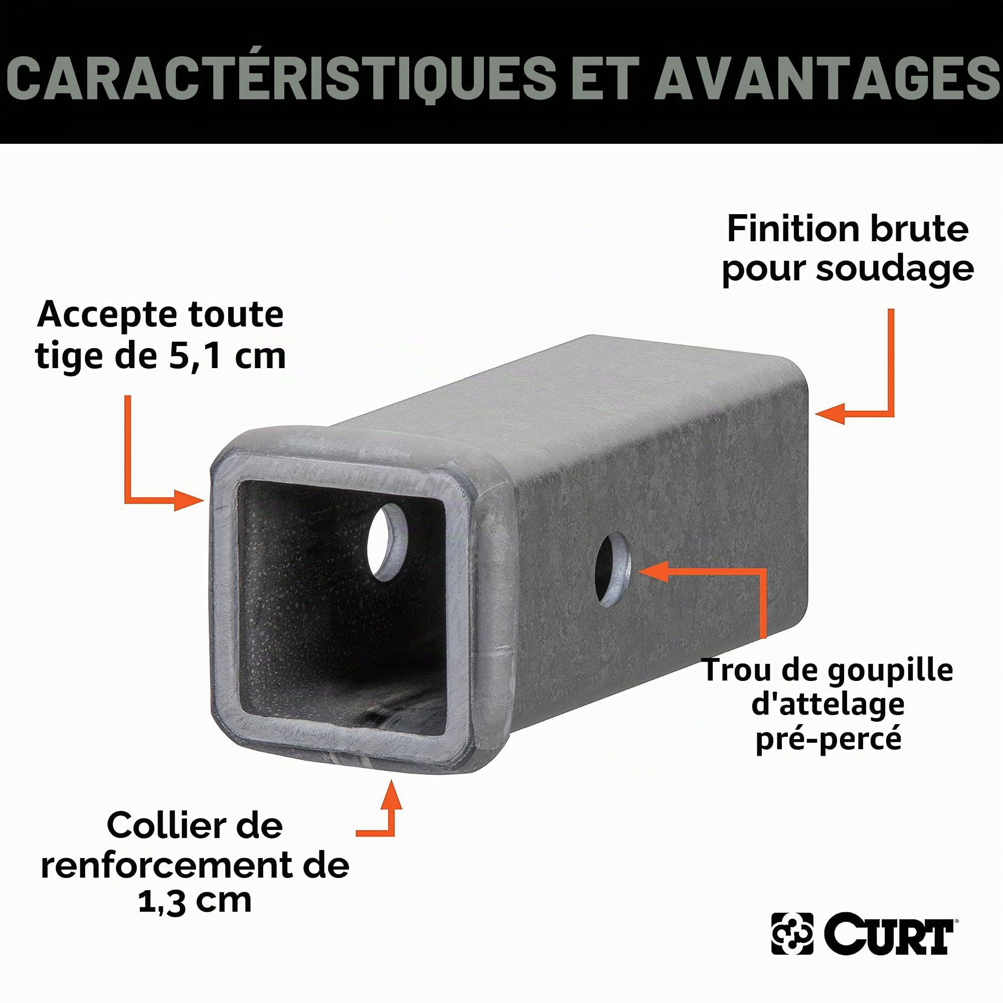 Curt 49060 Tube de récepteur d'attelage en Acier Brut soudable, 5 x 15 cm