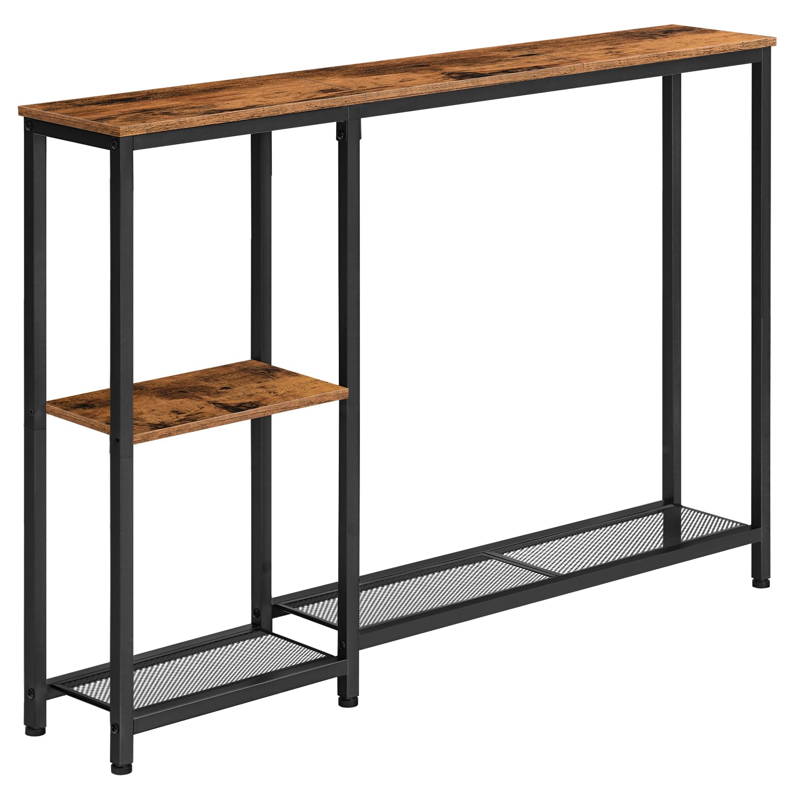 HOOBRO Consolle Ingresso Stretta con Ripiani Portaoggetti, Tavolo da Divano Industriale, Scaffale Espositivo con Struttura in Metallo, per Ingresso, Corridoio, Marrone Vintage e Nero EBF86XG01