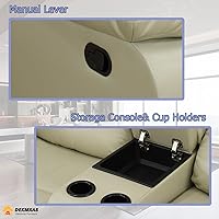 Vista 4 de Juego de 2 sofás reclinables manuales de cuero sintético, juego de sofá reclinable para sala, muebles modernos para sala con portavasos/consola