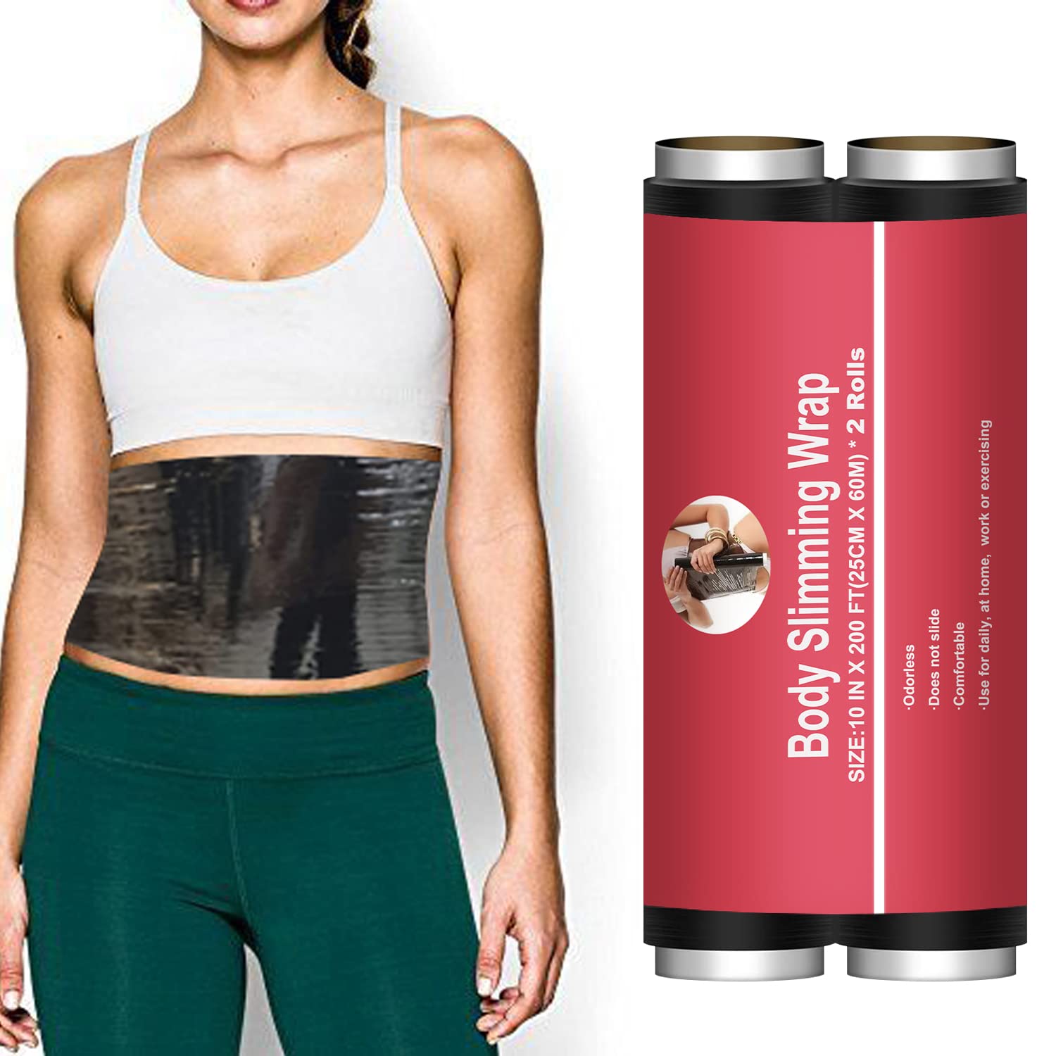 XEENUO 2 Rolls 200FT Magic Black Osmotic Plastic Body Wrap for Women-Body Slimming Wrap Film-Sauna Sweat Stomach Wrap