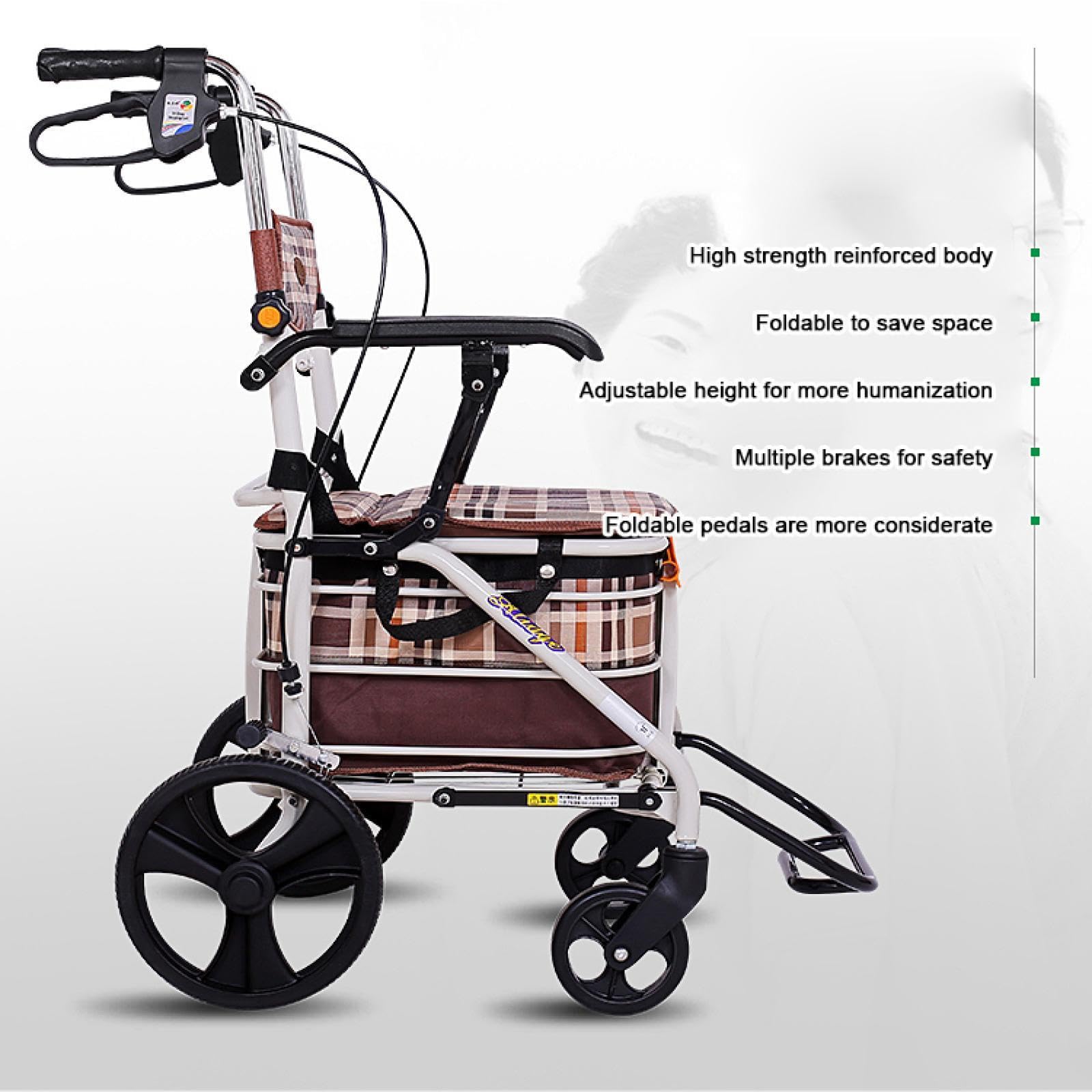 Andador De 4 Ruedas para Ancianos con Freno De Mano Carro De Compras Plegable Carro De Compras Plegable Portátil Andador Plegable para Ancianos