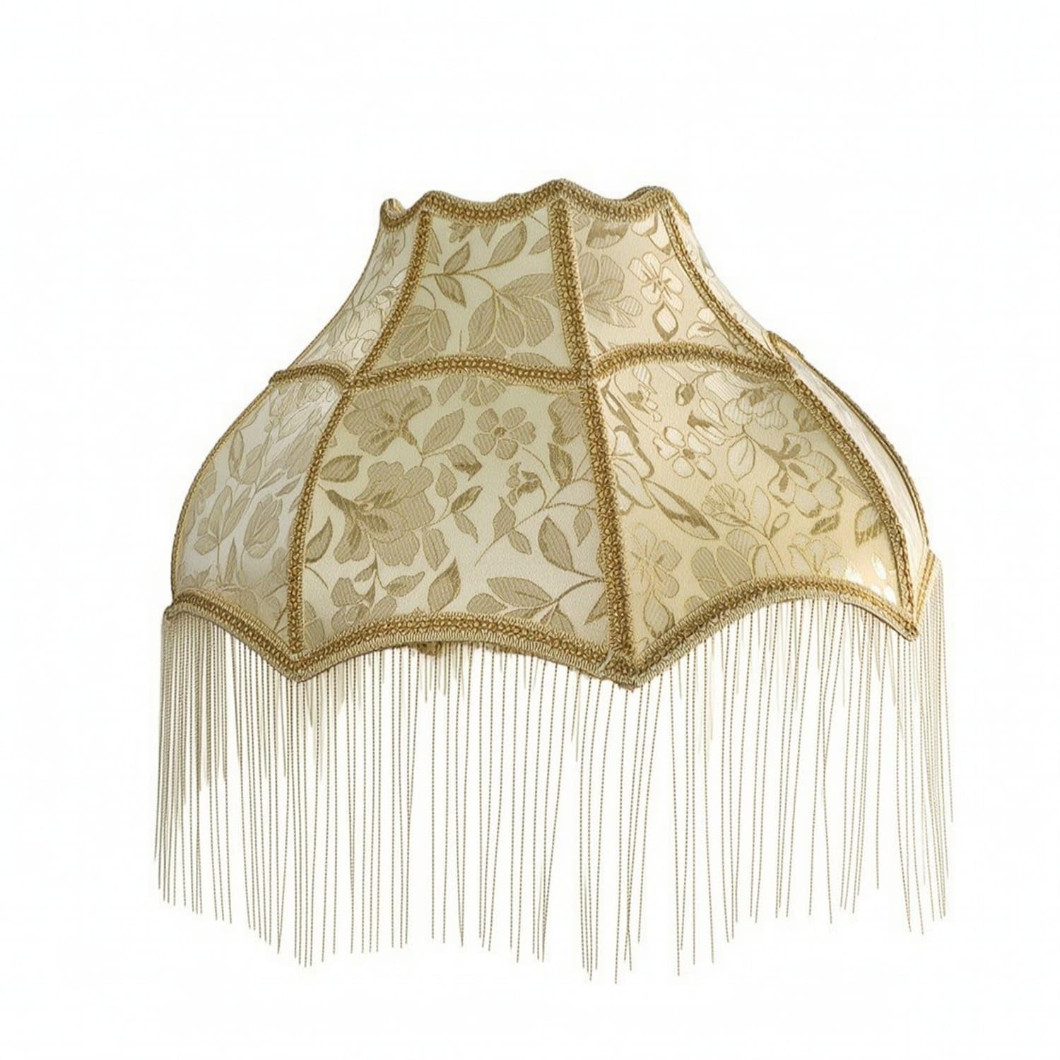 Vintage-Style Lampshade with Fringe Ornate Floral Material Lampshade Translucent Domed Chandelier Cover Decorative for Tea Rooms, Restaurants, Taverns, Photo Setups, 19x45x24 Gold Leaf-image-24