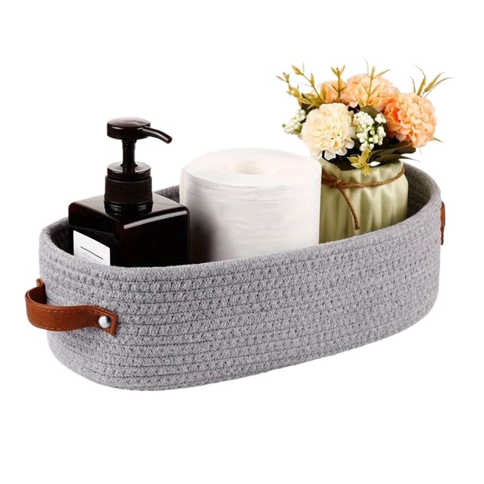 PPQIRU 1Pcs Cotton Rope Woven Storage Baskets Organize Boxs Desktop Sundries Basket For Storage(Grey)