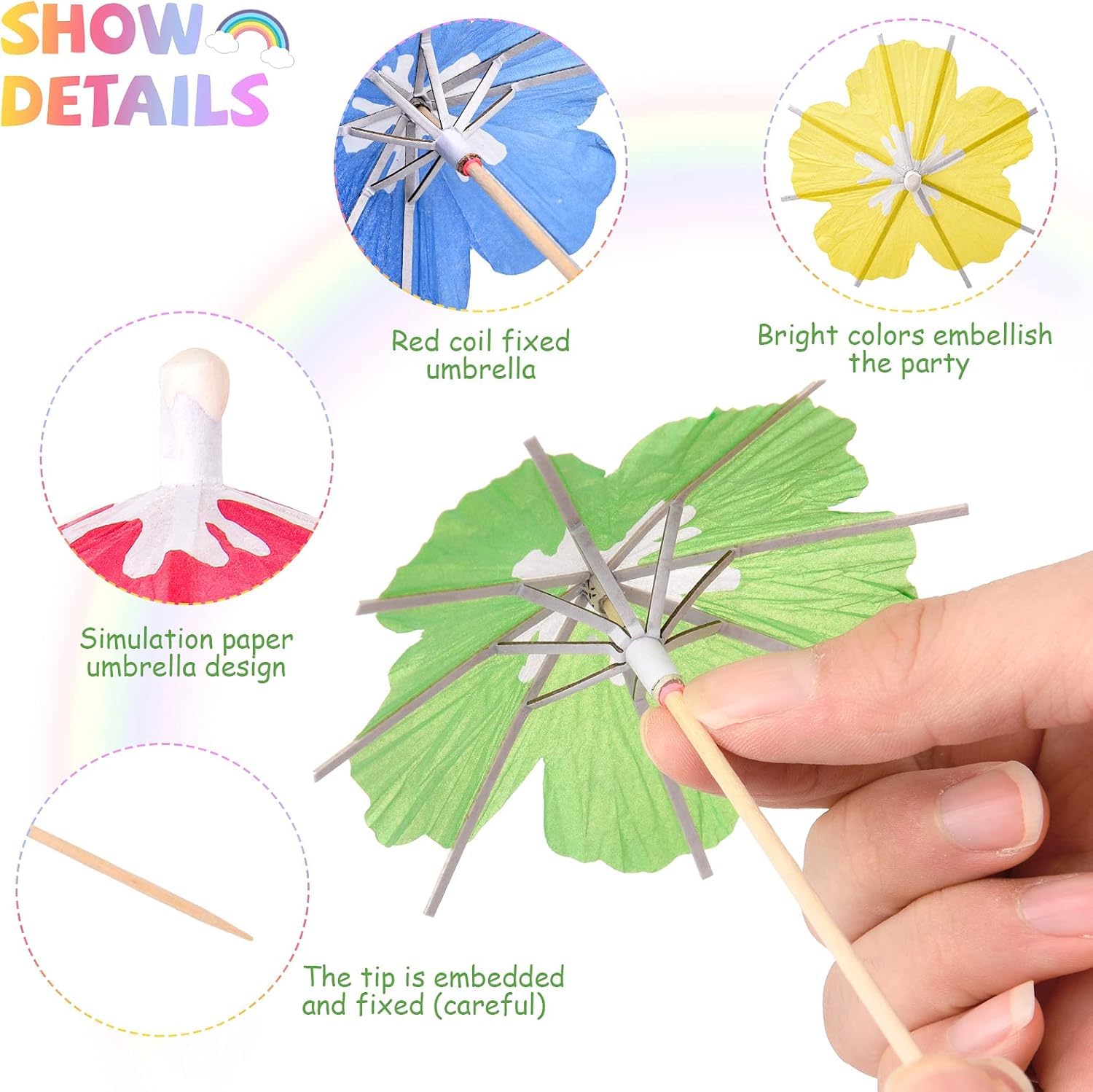 50 Pezzi Ombrelli da Cocktail, Ombrellini Cocktail Parasol, Ombrellini di Carta per Cocktail, Ombrelli Cocktail per Torta Dessert Bevande Antipasti, Ombrellini da Cocktail per Feste a Tema (A)