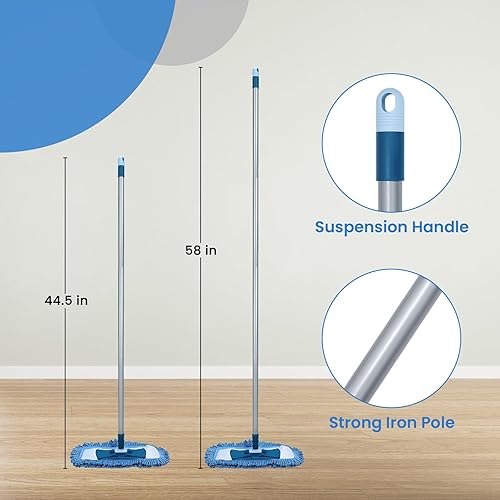 Miniatura 4 de Trapeador de polvo para suelos de madera dura con mango largo de 57 pulgadas para atrapar el pelo de mascotas y el polvo de conejo, mopas de