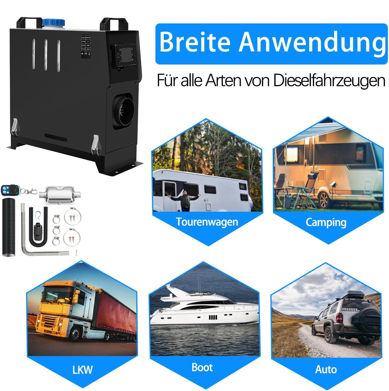 8KW Diesel Lufterhitzer, 12V Standhezung Diesel, Luft Dieselheizung, Air Diesel Heizung mit Schalldämpfer&LCD Schalter, Standheizung für Auto RV Boote LKW Wohnmobil Bus (Type1 Schwarz)
