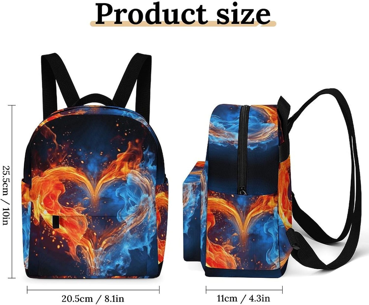 Waterproof Mini Backpack for Women - 10 Inch Oxford Lightweight Daypack Cute Bag Small Daypack Fire And Water Heart Small Backpack Purse for Travel Work Weekender