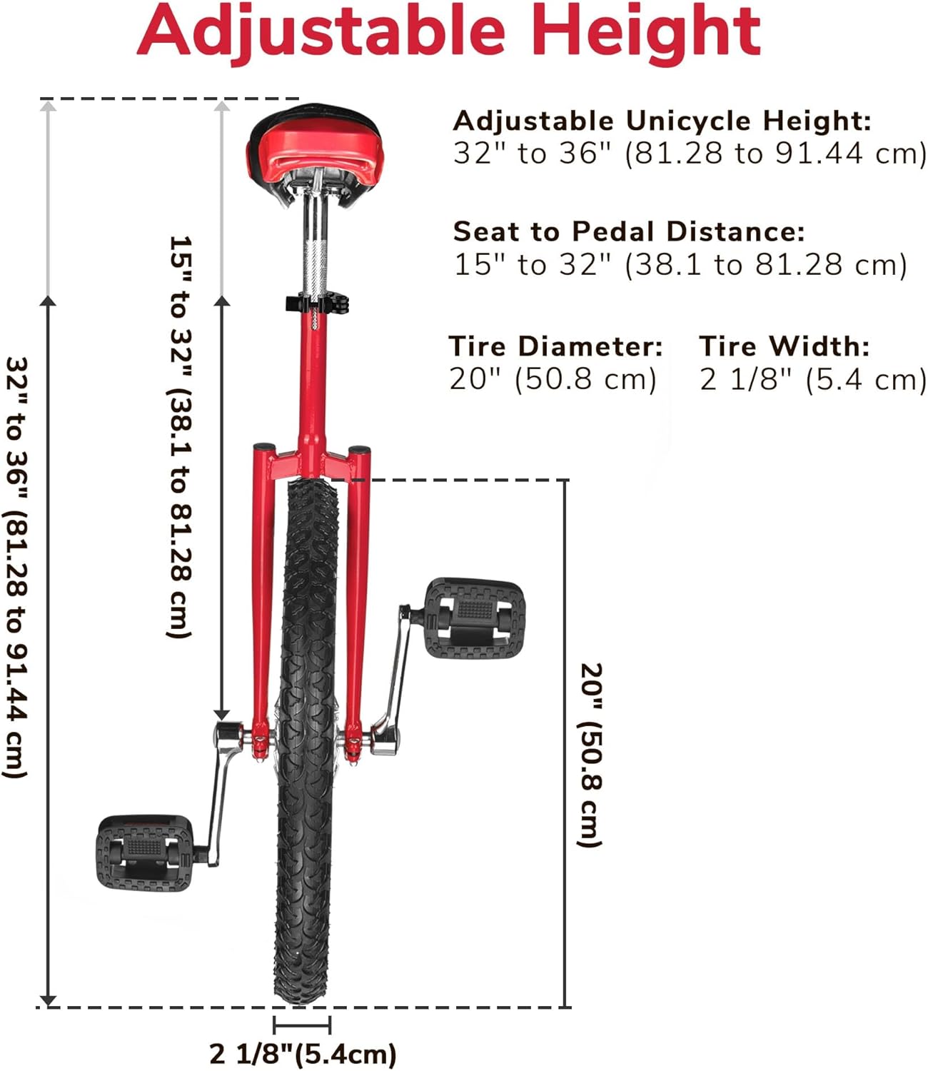 AW 16/18/20/24 Inch Wheel Outdoor Unicycle Adjustable Seat Exercise Bicycle Fit Adults Kids Outdoor Sports Fitness Exercise, for Choice