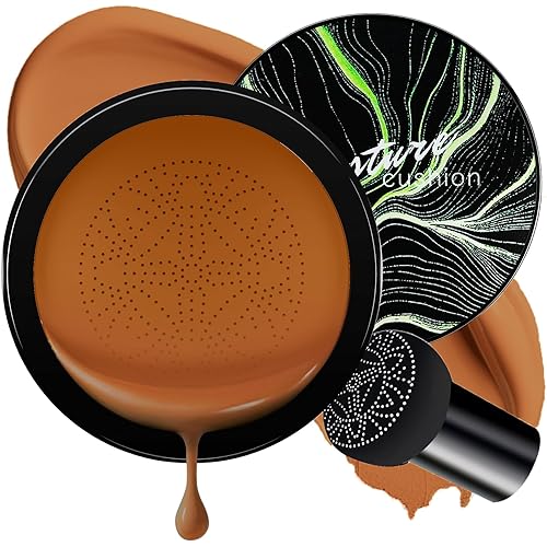 Mushroom Head Air Cushion CC Cream - Oil Control & Moisturizing Concealer Makeup Base, Brighten Long - Lasting Even Color Correcting Concealer Full Coverage for All Skin Types (Deep)