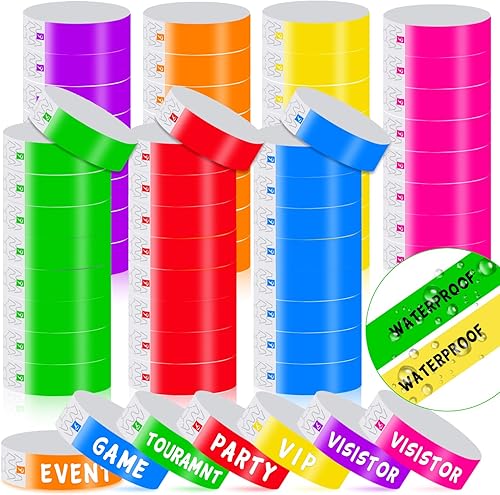 Pulseras para eventos – 700 pulseras impermeables de neón para eventos, conciertos, entradas a festivales, fiestas (amarillo, rosa, verde, azul,