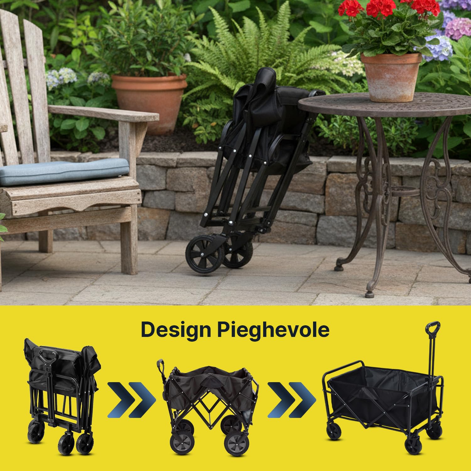 Avilia - Carrello con Ruote Portatutto Pieghevole 72x47x60/85 cm in Acciaio Antracite, Portata 90 kg, Richiudibile Salvaspazio per Spesa, Spiaggia, Campeggio e Giardino