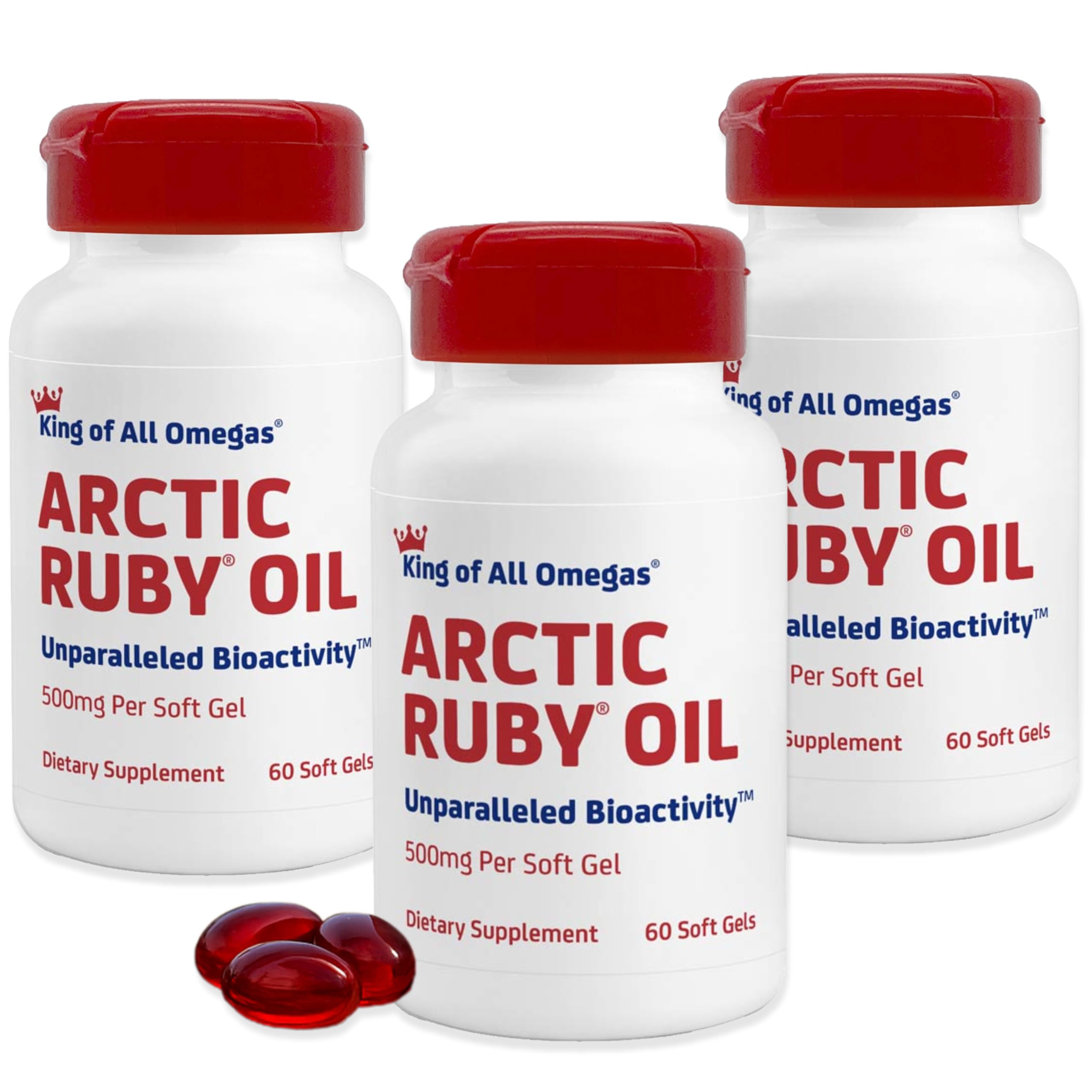 Arctic Ruby Oil - Omega 3 Supplement with Astaxanthin 2mg - Contains Essential Fatty Acids & Antioxidants - Supports Heart, Brain, Eye, Skin, Joint & Immune Health - 60 Softgels (3 Pack)